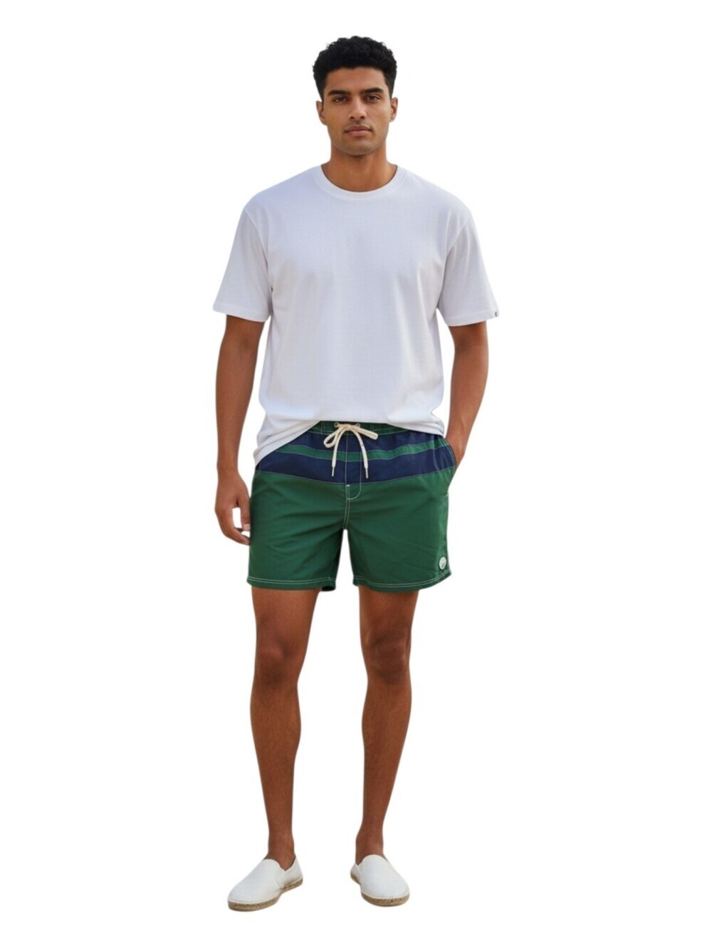 Caribbean Joe Mens Green Navy Blue Striped Colorblock Fairway Swim Trunks XXL